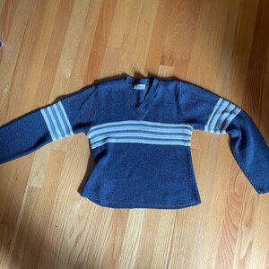 In Charge Vintage Blue and White Striped V-neck sweater Womens S